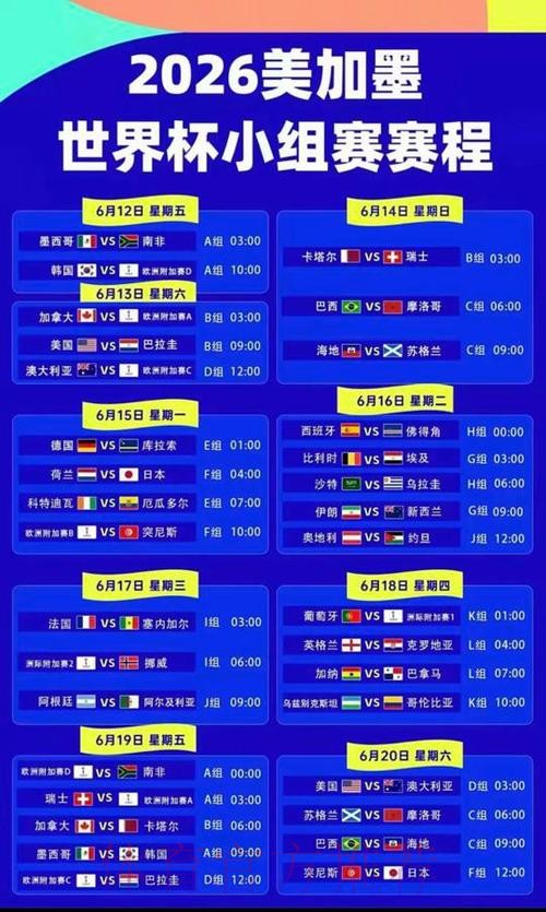 2026美加墨世界杯完整赛程完整版 2026美加墨世界杯完整赛程完整版